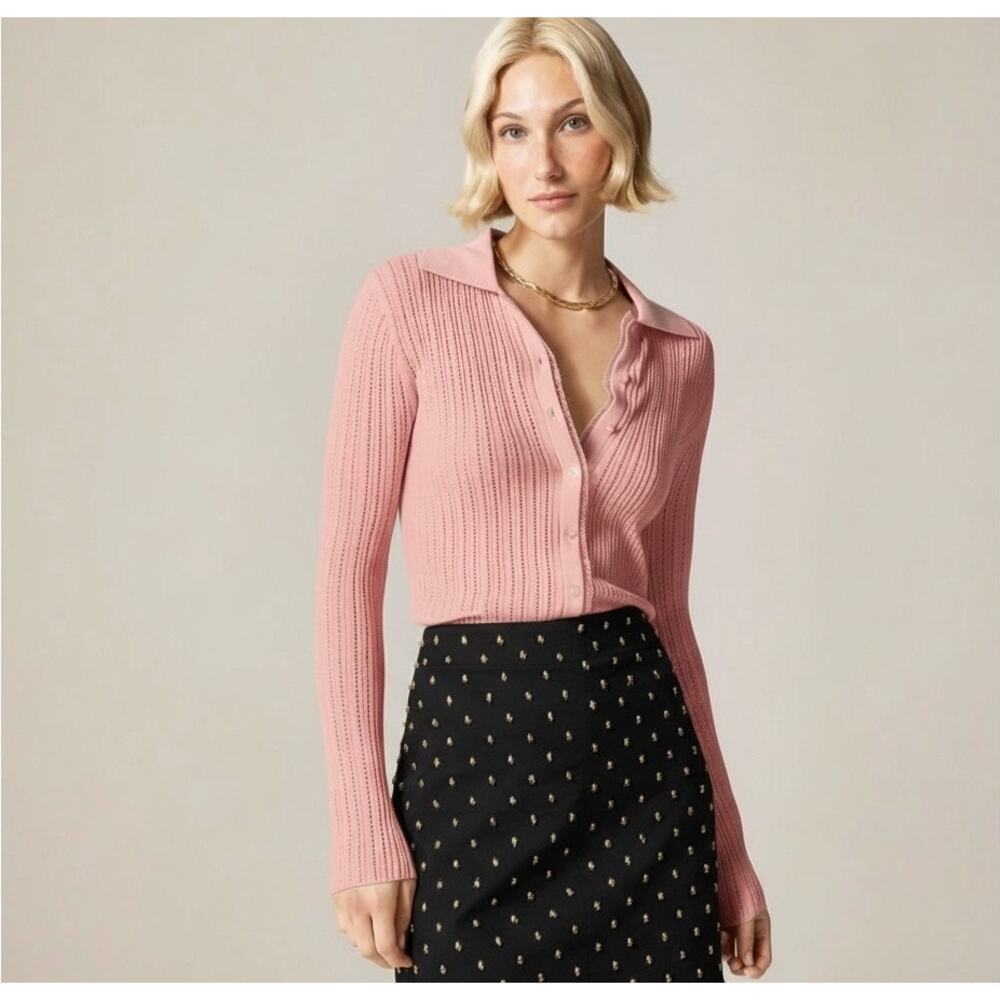 J. Crew Ribbed Tulle-Trim Sweater Ultra-Fine Cotton Peach Clay Size S NWT